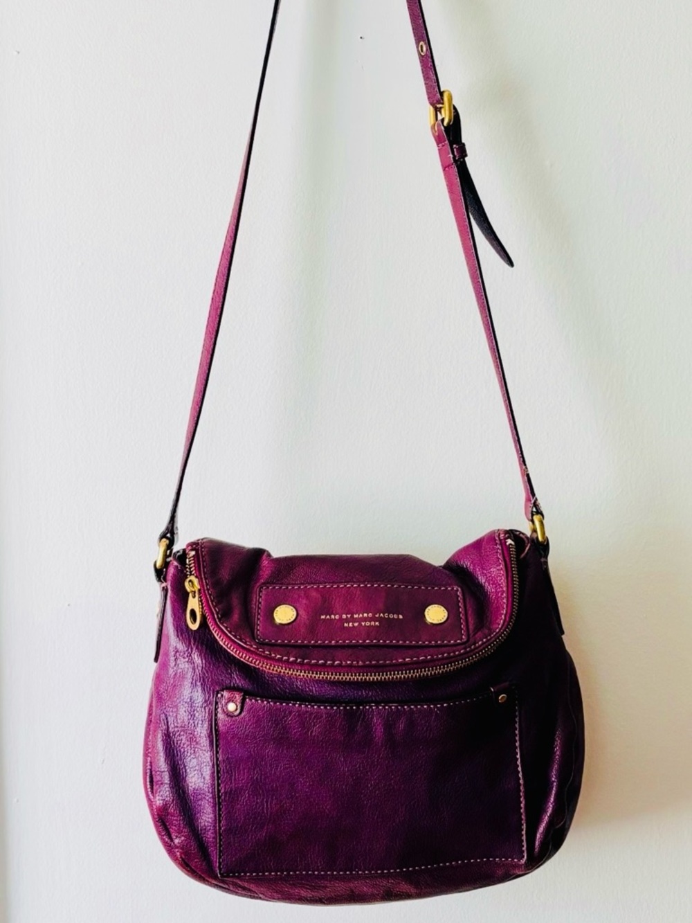 Marc by Marc Jacobs Natasha  Plum Leather Crossbody with Gold Hardware